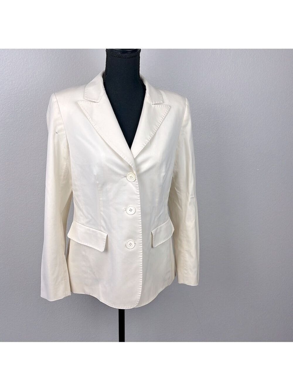 Lafayette 148 Wool Blazer Cream 3-Button Front Pockets Lined Single-Breasted 8